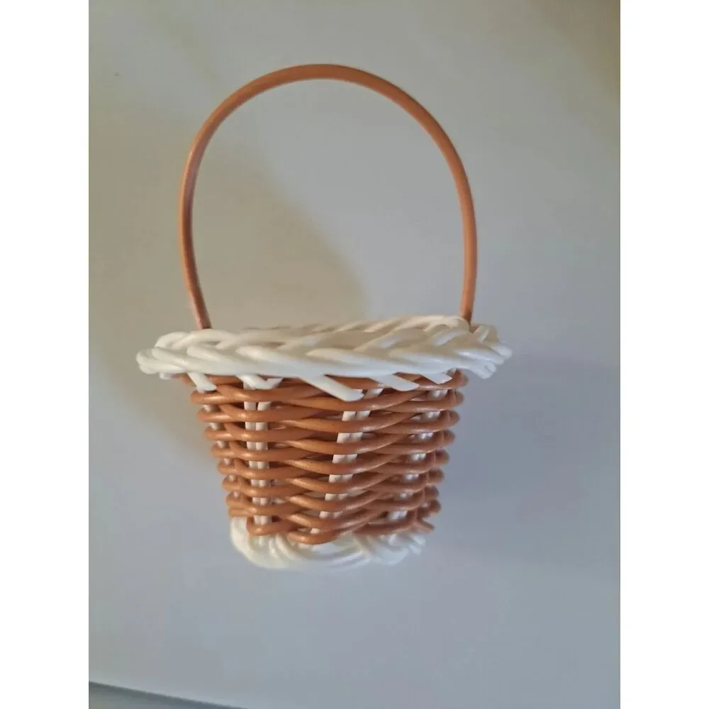 24 Lot Small Woven Basket with Handle - Brown and White For Crafts, Wedding